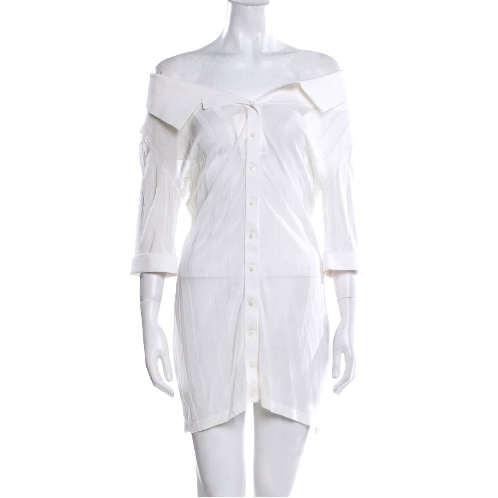 Jacquemus Size 10 Womens Off Shoulder Button Front Knit Shirt Dress White $600